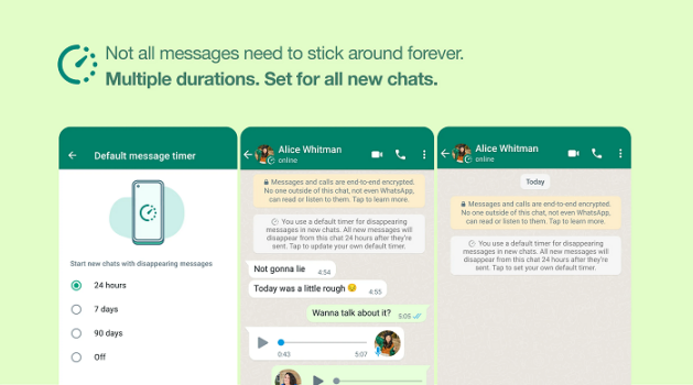 حذف خودکار و زمان‌بندی شده پیام‌های واتساپ، امکان جدیدی از این پیام‌رسان 2