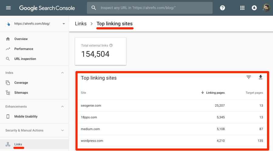 top-linking-sites-search-console